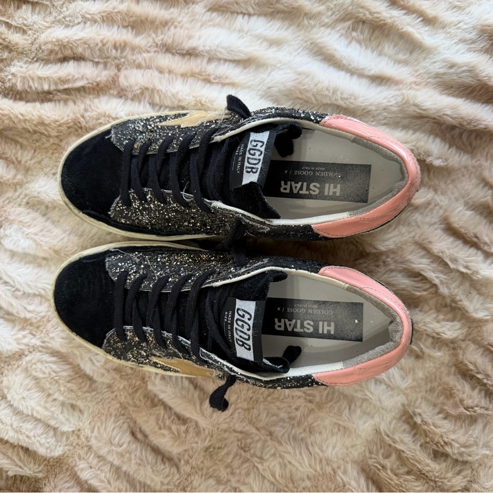 Golden Goose Black and Pink Glitter Athletic Shoes - Picture 8 of 12